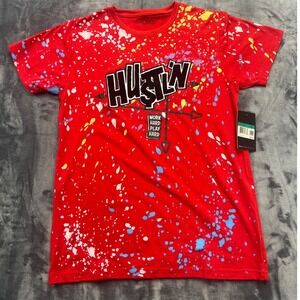 Galaxy By Harvic Hustlin Graphic T-Shirt Mens Small Red Paint Splatter